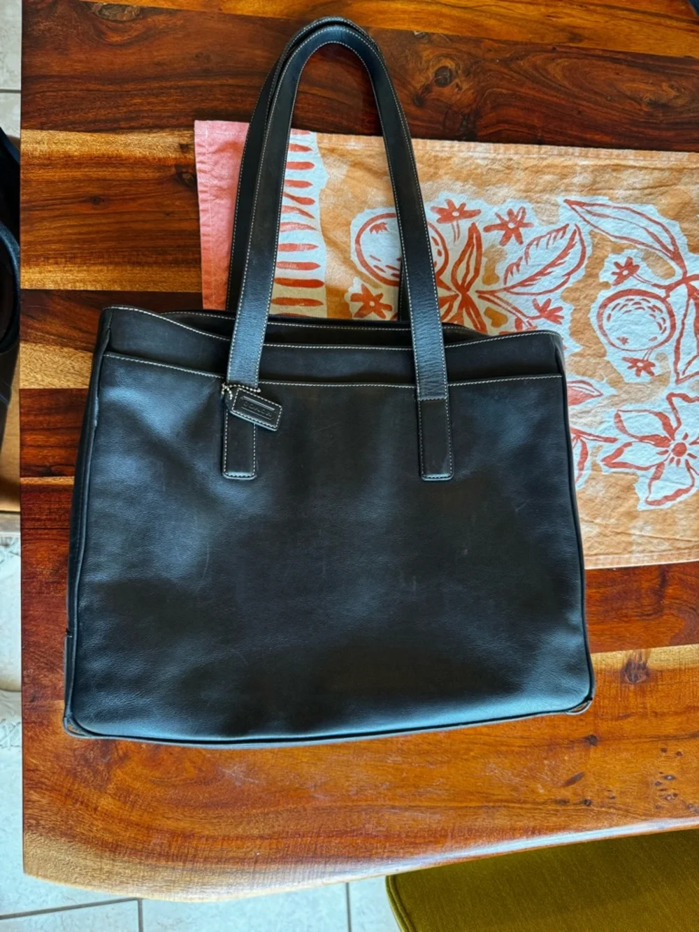 Coach Black Leather Men's Briefcase Tote with Dual Handles